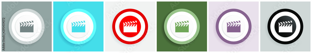 Poster Video icon set, colorful flat design vector illustrations in 6 options for web design and mobile applications