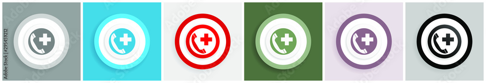 Poster Emergency call icon set, colorful flat design vector illustrations in 6 options for web design and mobile applications