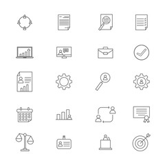 Line art business icons set on white background.