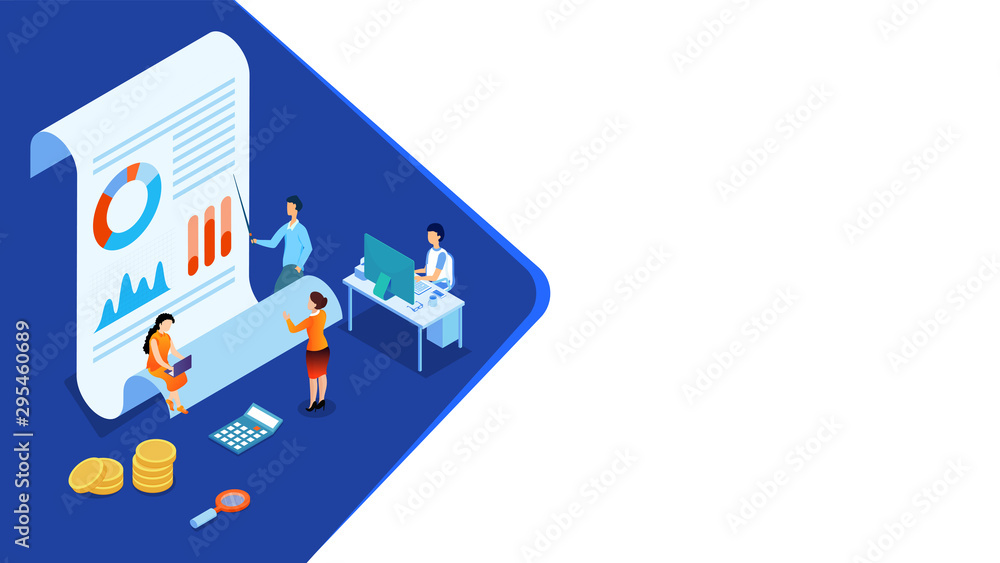 Canvas Prints 3d illustration of miniature business people maintain the data, report and coins for data analysis c