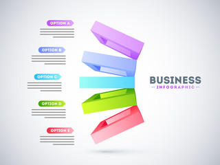 Colorful 3D square element with five options for Business Infographic concept.