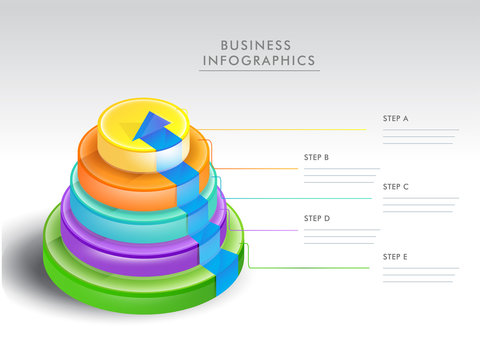 3D Concentric Circles With Five Different Steps For Business Infographic Concept.