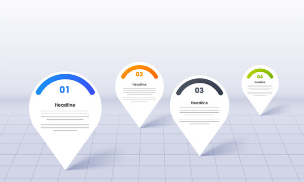 Business Infographics For PowerPoint With Map Location Pins On Grid Background.