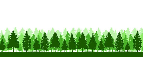 Coniferous forest, vector silhouette  - Trees pine, fir, spruce, christmas tree.