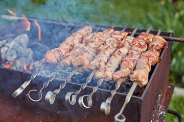 Cooking shashlik on the mangal