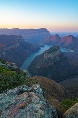 Fototapeta na wymiar three rondavels and blyde river canyon at sunset, south africa 99