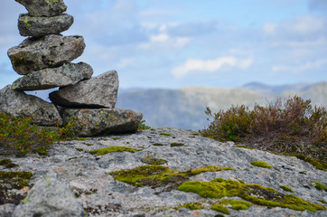 Pile of Stones in the mountains of Norway. Summertime.