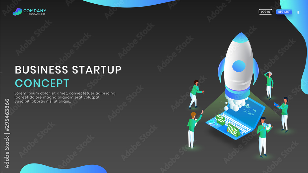 Canvas Prints Isometric laptop with rocket for business Start Up concept, Business people working on a project for their start up.