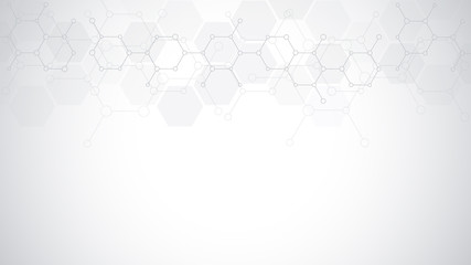 Abstract molecules on soft gray background. Molecular structures or chemical engineering, genetic research, technological innovation. Scientific, technical or medical concept.