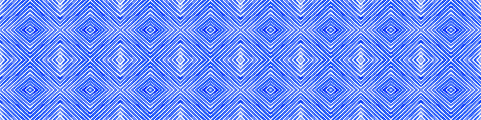 Blue Seamless Border Scroll. Geometric Watercolor 