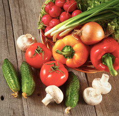 Vegetables . Fresh Bio Vegetable in a Basket. Over Nature Backg