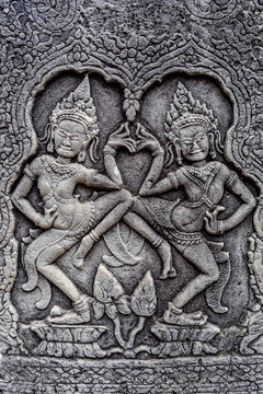 Bas Relief at Bayon temple who explain the life during that era, Siem Reap, Cambodia