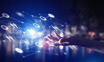 Presenting modern wireless technologies as means of communucation and networking on dark background