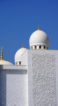 View on grand mosque domes on sunny dya by blue clear sky