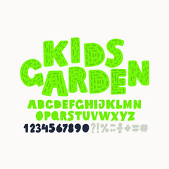 Kids garden - alphabet and numbers. Set of vector symbols. Lettering and Custom Typography for Designs: Logo, for Poster, Invitation, etc.