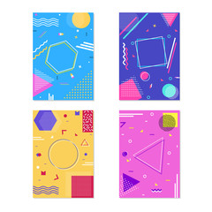 Template or flyer design with geometric abstract elements in four color option.