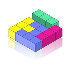 Colour Isometric figure with reflection on the white background. Toy, puzzle. Vector illustration.