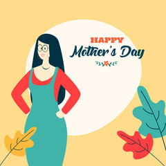 Beautiful character of young lady wearing eyeglasses for Happy Mother's Day greeting card design.