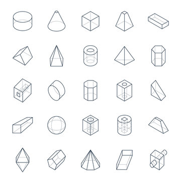 Set of 3d vector geometric shapes in line style.