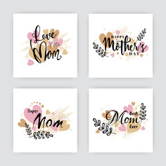 Obraz na płótnie Canvas Mother's Day greeting card set with stylish text and heart.