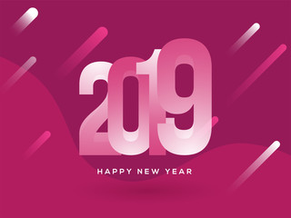 Flat style Poster or banner design with text 2019 on abstract pink background for New year celebration.