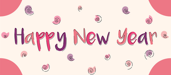 Flat style website header or banner design with lettering of Happy New year.