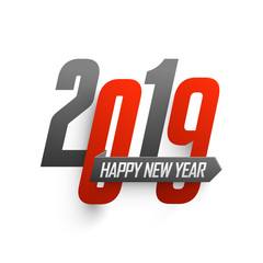 Black and red text 2019 on white background for New year greeting card design.