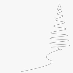 Christmas background with tree line drawing, vector illustration