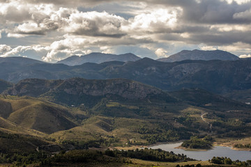 Swamp of Beniarres one day with white clouds reflected in the water.