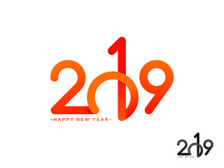 Glossy text 2019 on white background can be used as Happy New Year greeting card design.