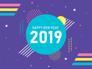 Happy New year template or greeting card design decorated with colorful elements.