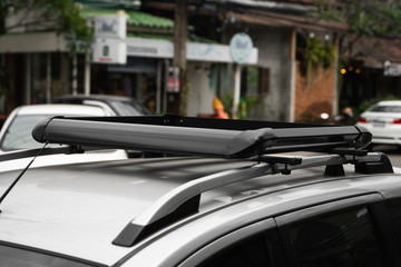 Trunk on the roof of the car for attaching large loads. Roof trunk for bicycle transportation, traveling by car.