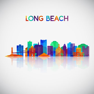Long Beach skyline silhouette in colorful geometric style. Symbol for your design. Vector illustration.
