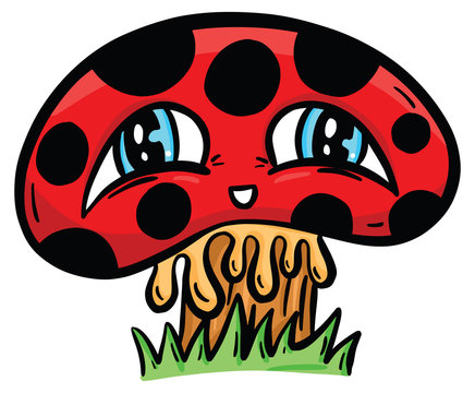 Spooky Weird Mushroom Toadstool Character Vector Illustration With Eyes and Face