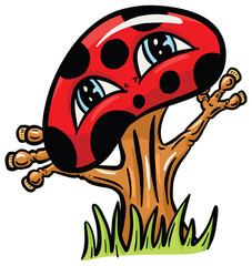 Spooky Weird Mushroom Toadstool Character Vector Illustration With Eyes and Face