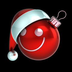 Smiling Christmas ball funny Santa hat face stylized red