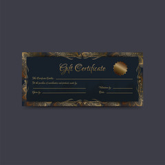 Gift Certificate or coupon, voucher layout decorated with motifs.