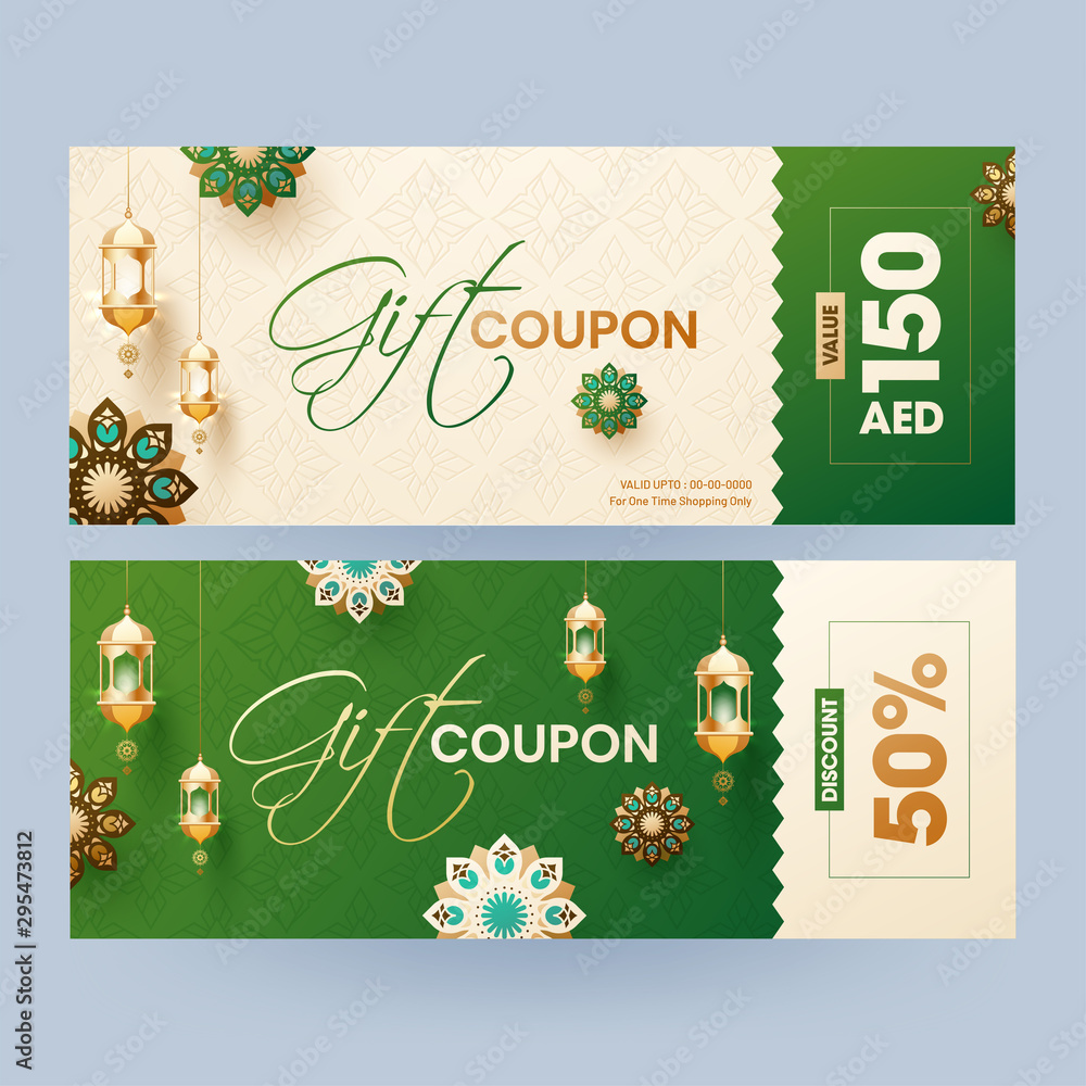 Canvas Prints Gift coupon or voucher layout collection with different discount offer for Islamic festival.