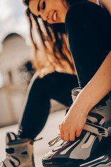 Girl roller skating in summer