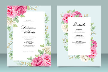 Fototapeta na wymiar Elegant wedding invitation card template with flowers and leaves
