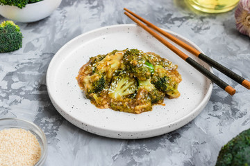 Asian dish broccoli cabbage in a thick garlic sauce.