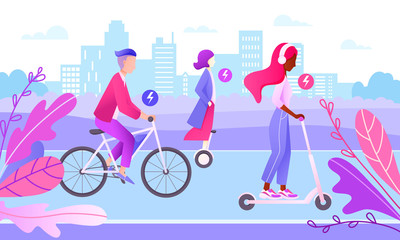 Smart city concept. Teenagers driving electric transport. transport.  © vivali