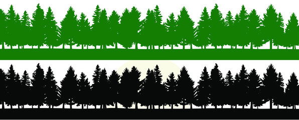 Coniferous forest, vector silhouette  - Trees pine, fir, spruce, christmas tree.