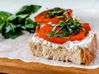 Tomato And Ricotta On Toast With Fresh Basil