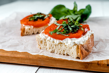 Tomato And Ricotta On Toast With Fresh Basil