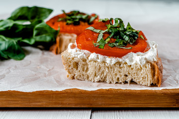 Tomato And Ricotta On Toast With Fresh Basil