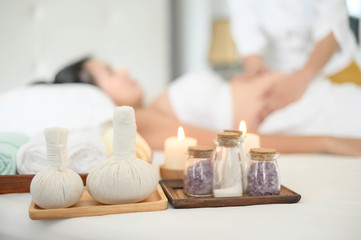 pregnant woman having massage in spa relax , a massage to the belly of a pregnant girl 