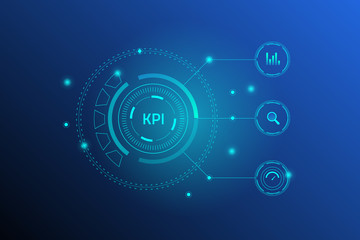 Kpi - key performance indicator, internet business, data analytic, automated marketing report, technology concept. Web banner, presentation, futuristic abstract design.
