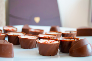 chocolate candies. sweet dessert. Happy Valentine's day. postcard. love message