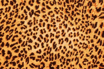 Poster Black spots of different shapes on orange background - background as leopard skin © Мар'ян Філь